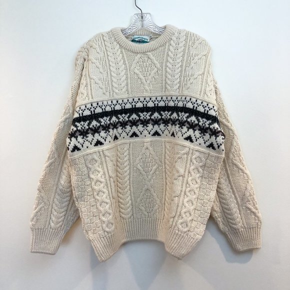 Aran Crafts Made in Ireland 100% Wool Cable Knit Holiday Crew Neck Sweater XL - Picture 2 of 7